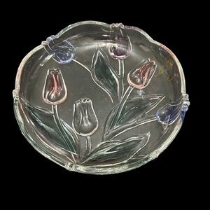 Elegant Floral Glass Bowl with Multicolor Tulip Design